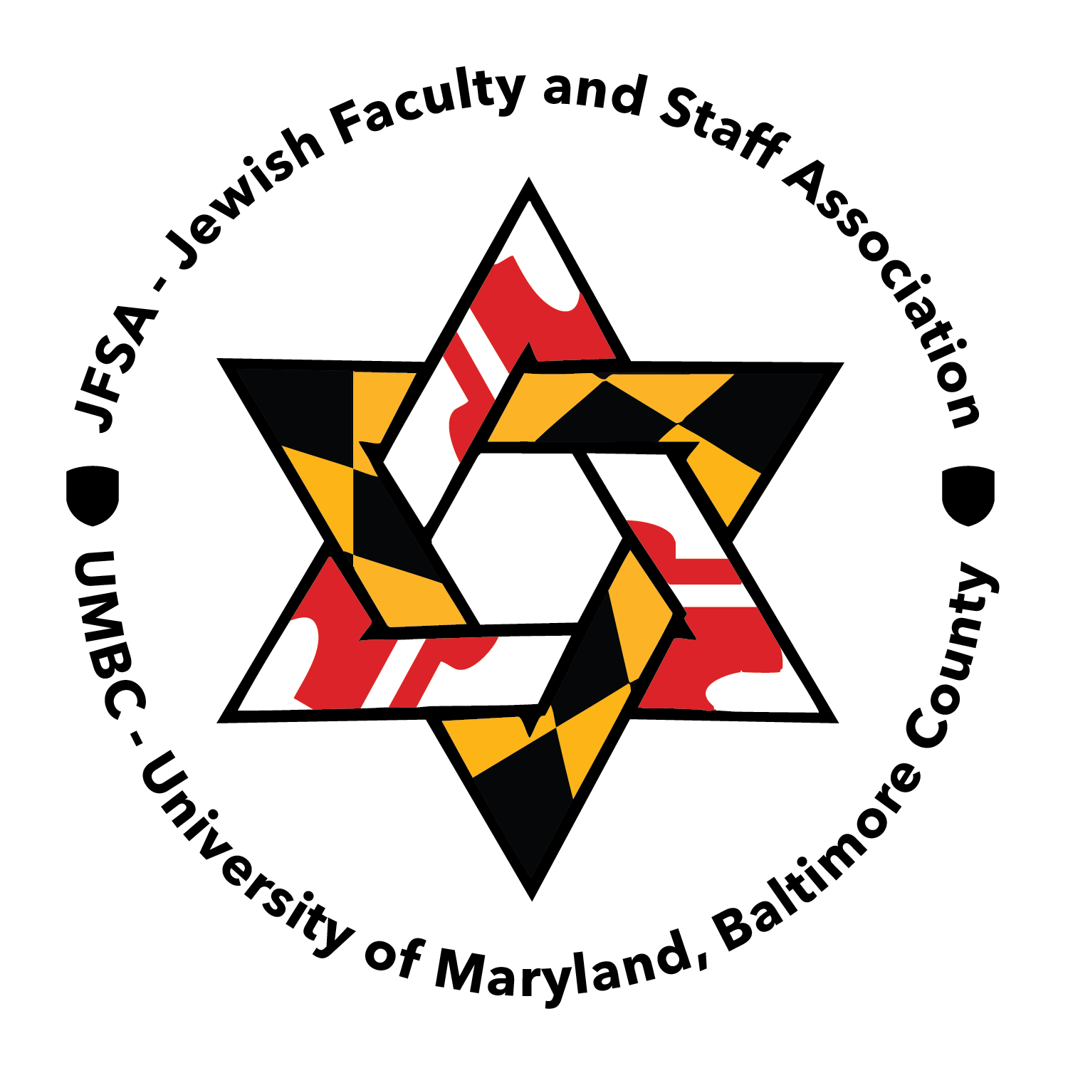 Jewish Faculty and Staff Association Logo with a Star of David with a Maryland Flag enclosed in it